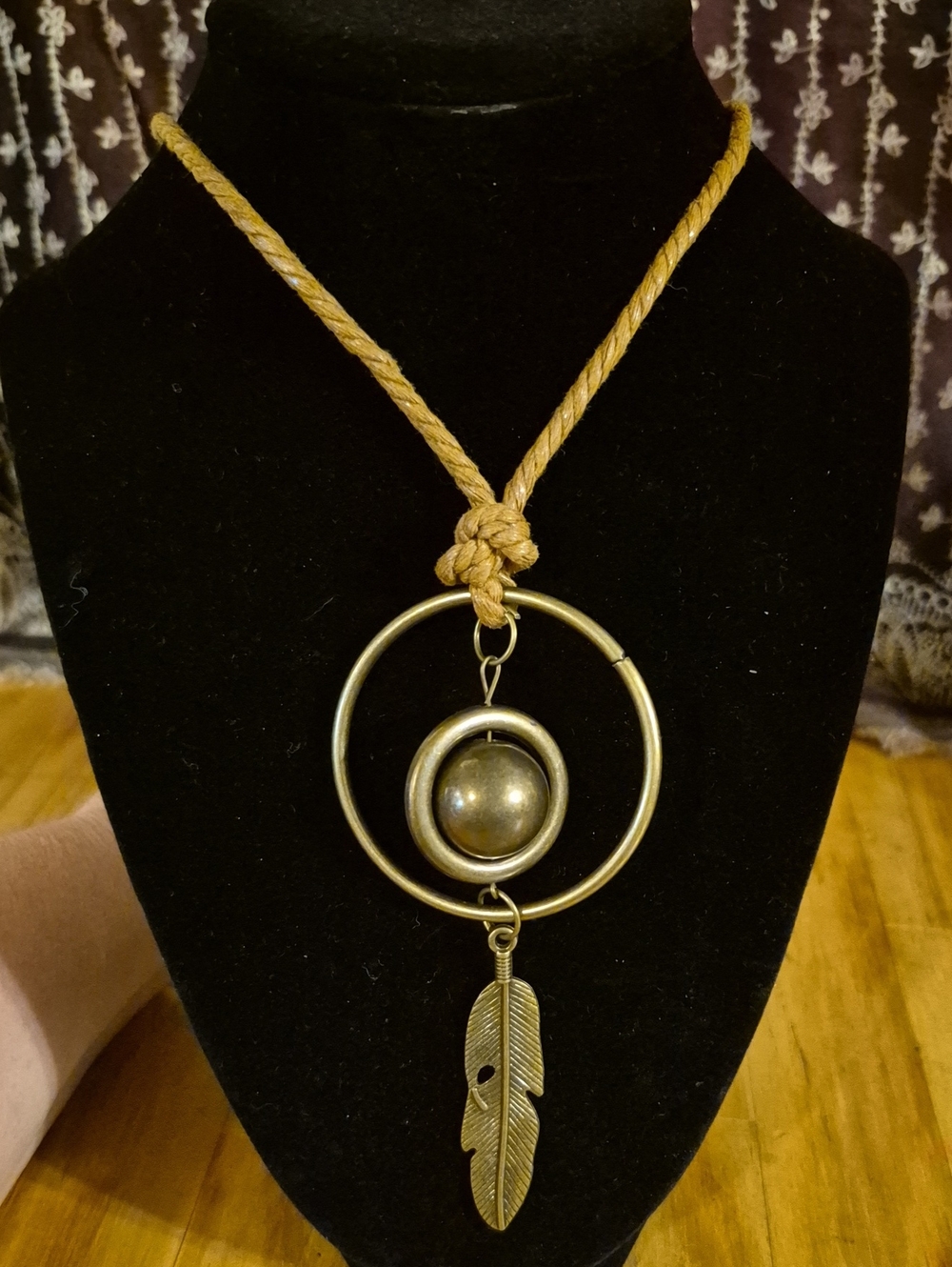 Boho Brass-Tone Feather Pendant Necklace in Gold
